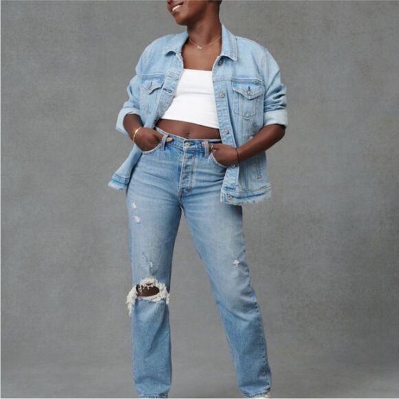 Abercrombie & Fitch The Dad High Rise Distressed Jeans Size 29 8R - Picture 2 of 8